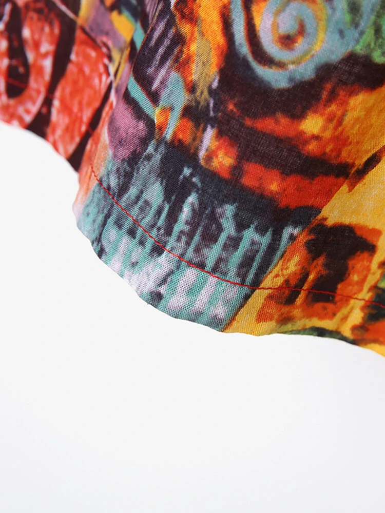 (image for) Abstract Painted Pocket Round Neck Short Sleeve Loose Midi Dress