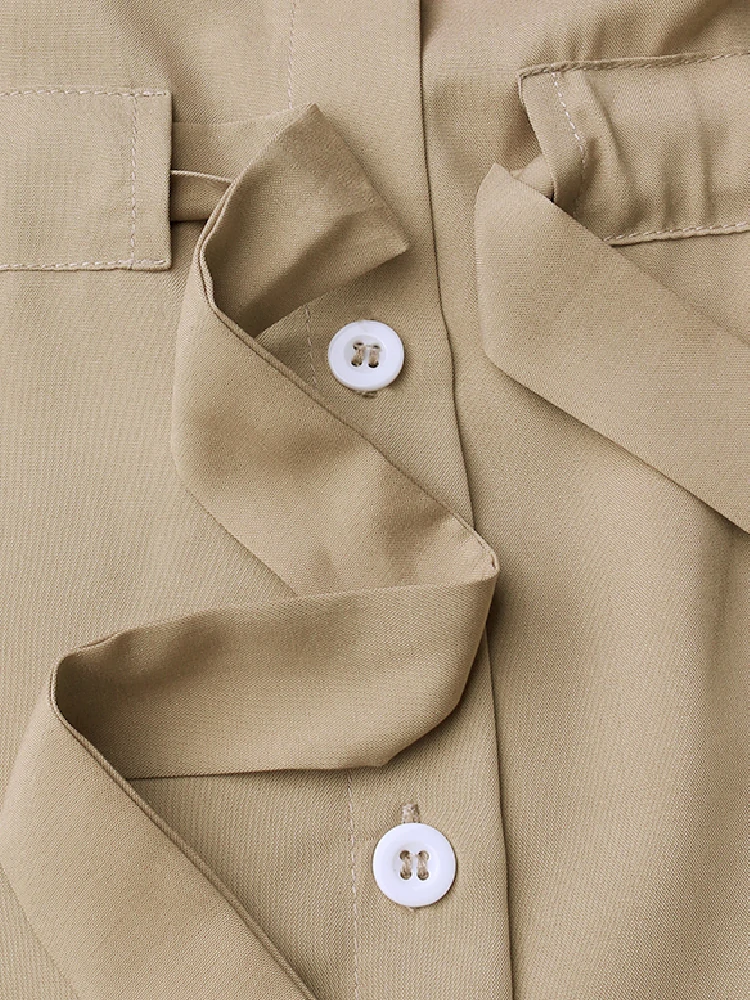 (image for) Celmia Plus Size Women Long Dress Short Sleeve Lapel With Side Pocket Casual Streetwear Overalls Dresses For Women