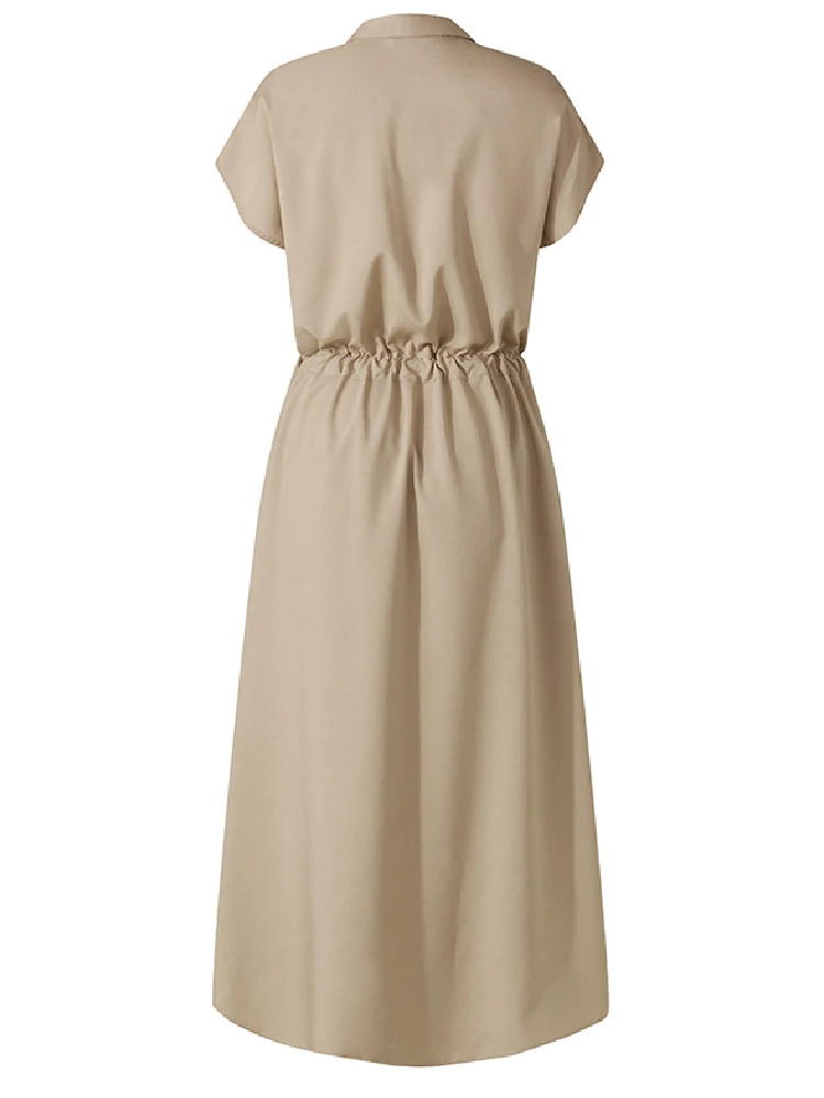 (image for) Celmia Plus Size Women Long Dress Short Sleeve Lapel With Side Pocket Casual Streetwear Overalls Dresses For Women