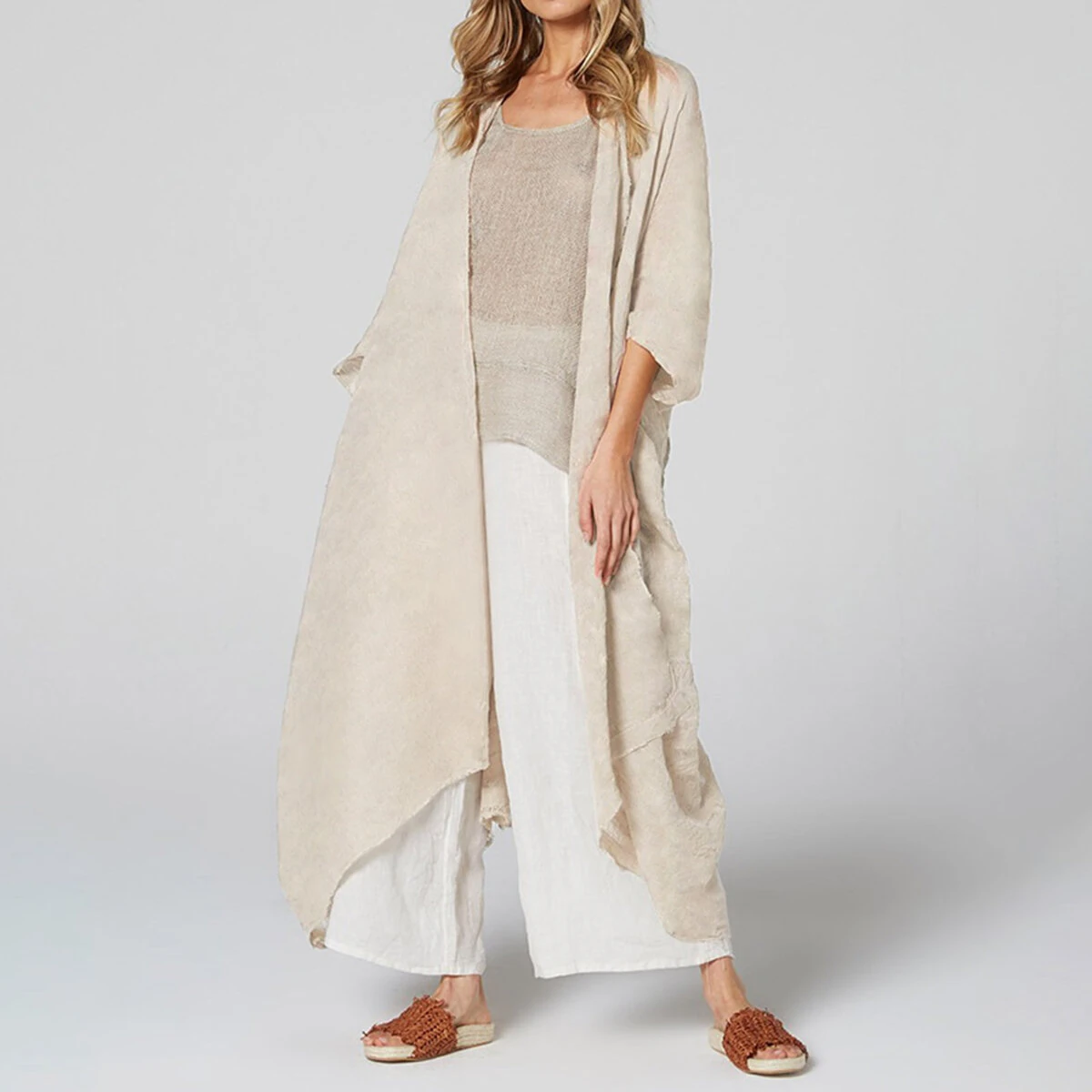 (image for) Celmia Solid Color Front Open Asymmetric Long Maxi Cardigans