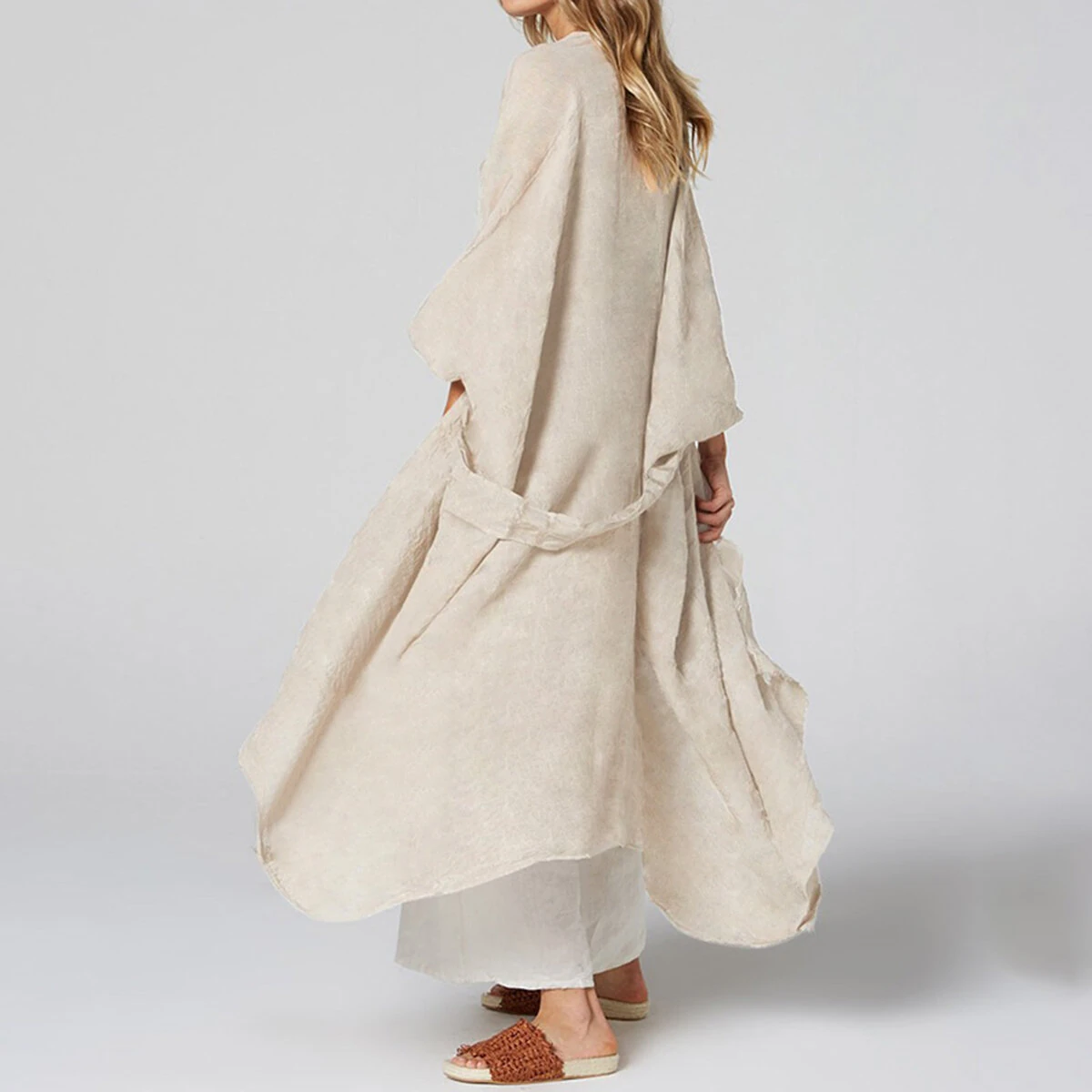 (image for) Celmia Solid Color Front Open Asymmetric Long Maxi Cardigans