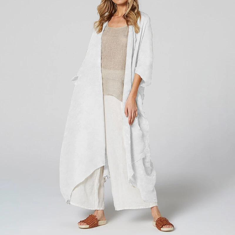 (image for) Celmia Solid Color Front Open Asymmetric Long Maxi Cardigans