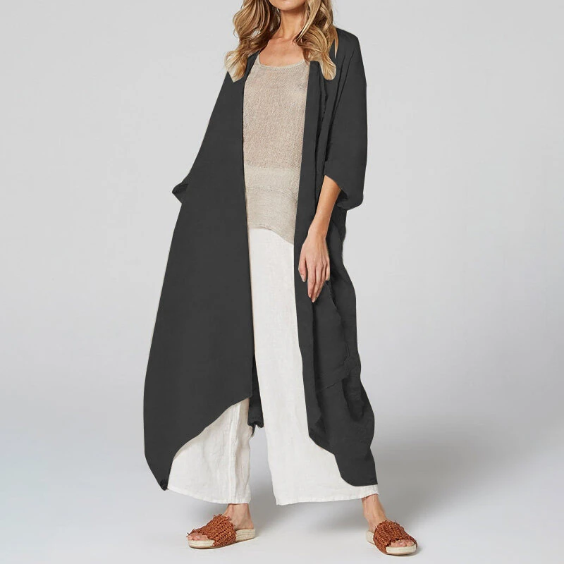 (image for) Celmia Solid Color Front Open Asymmetric Long Maxi Cardigans