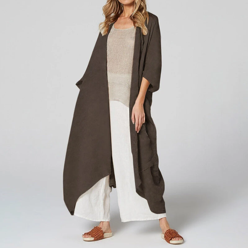(image for) Celmia Solid Color Front Open Asymmetric Long Maxi Cardigans