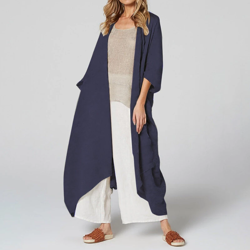 (image for) Celmia Solid Color Front Open Asymmetric Long Maxi Cardigans