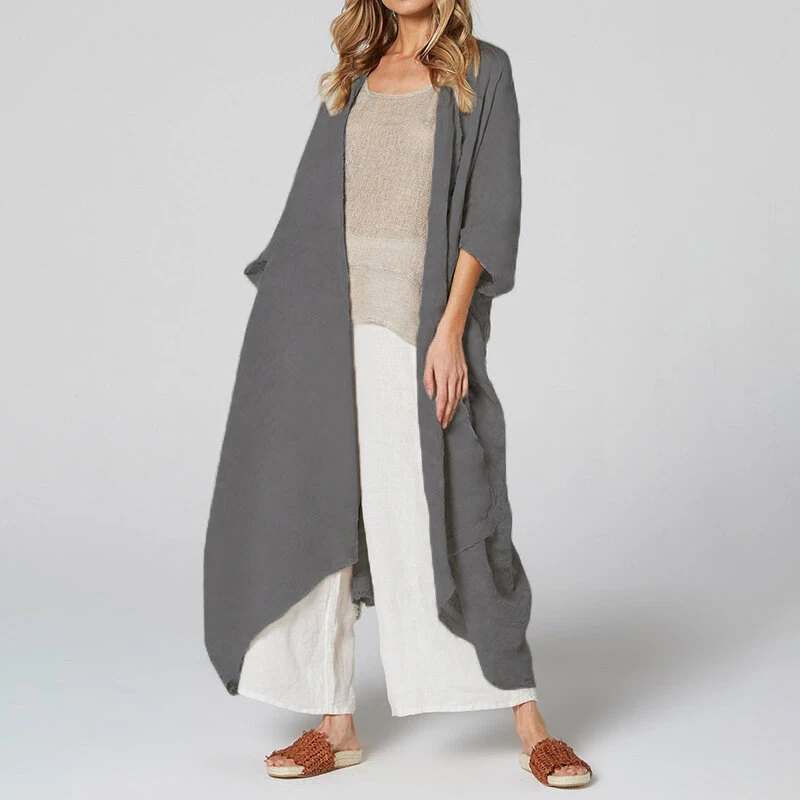 (image for) Celmia Solid Color Front Open Asymmetric Long Maxi Cardigans