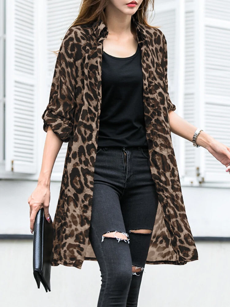 (image for) Long Sleeve Thin Light Chiffon Leopard Leisure Cardigan For Women