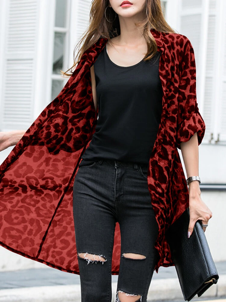 (image for) Long Sleeve Thin Light Chiffon Leopard Leisure Cardigan For Women