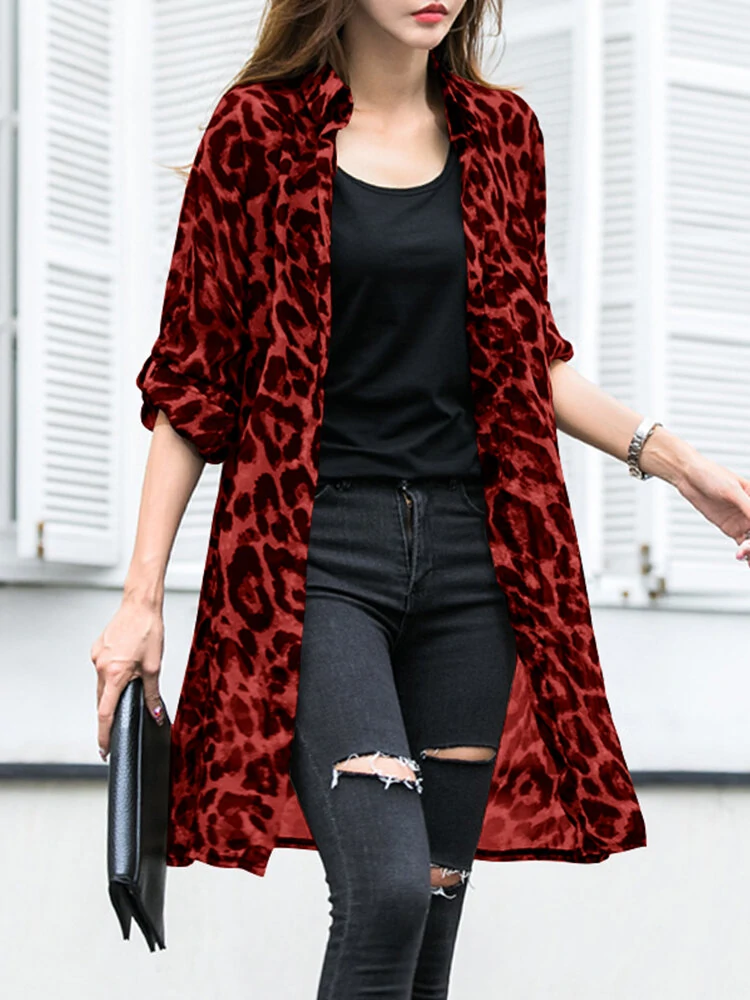 (image for) Long Sleeve Thin Light Chiffon Leopard Leisure Cardigan For Women