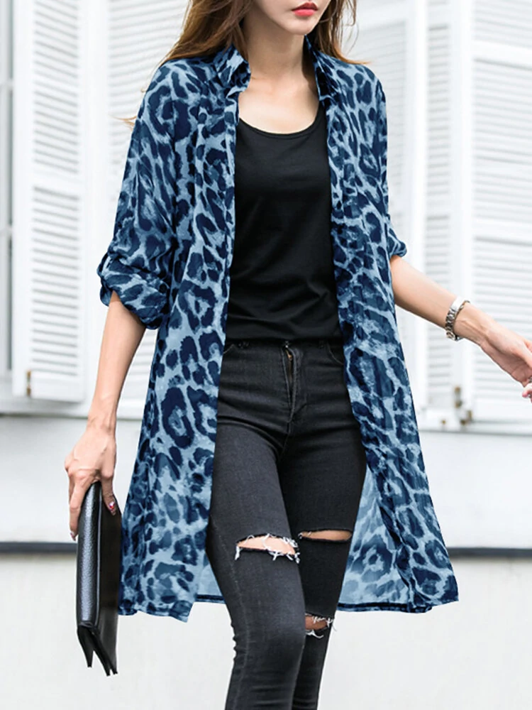 (image for) Long Sleeve Thin Light Chiffon Leopard Leisure Cardigan For Women