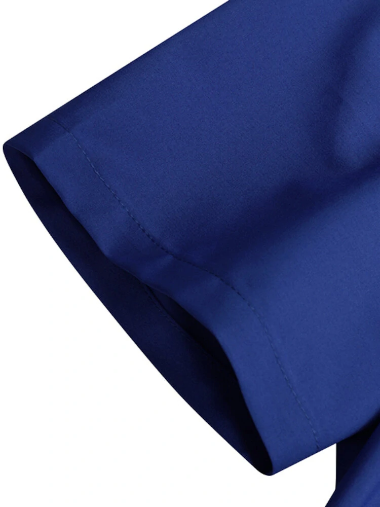 (image for) O-Neck Short Sleeve Back Buttons Spliced Solid Blouses For Women