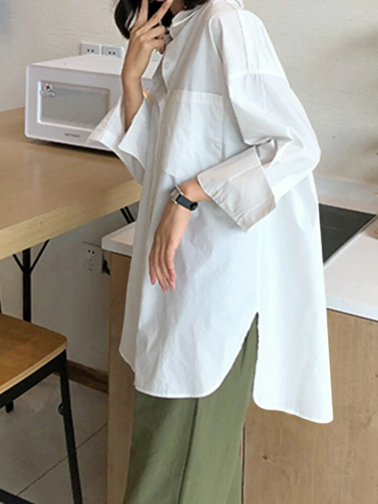 (image for) Plus Size Women Long Sleeve Button Solid Color Casual Shirts