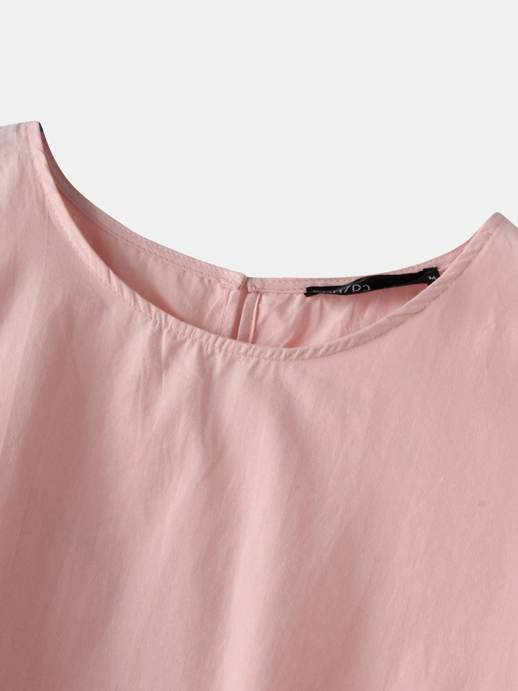 (image for) Solid Color O-neck Ruffle Sleeve Plain Casual Blouse For Women