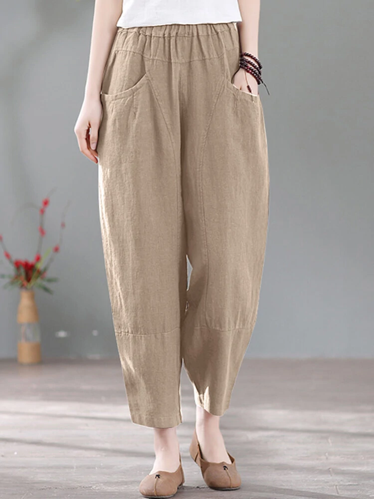 (image for) Solid Pocket Casual Cotton Pants