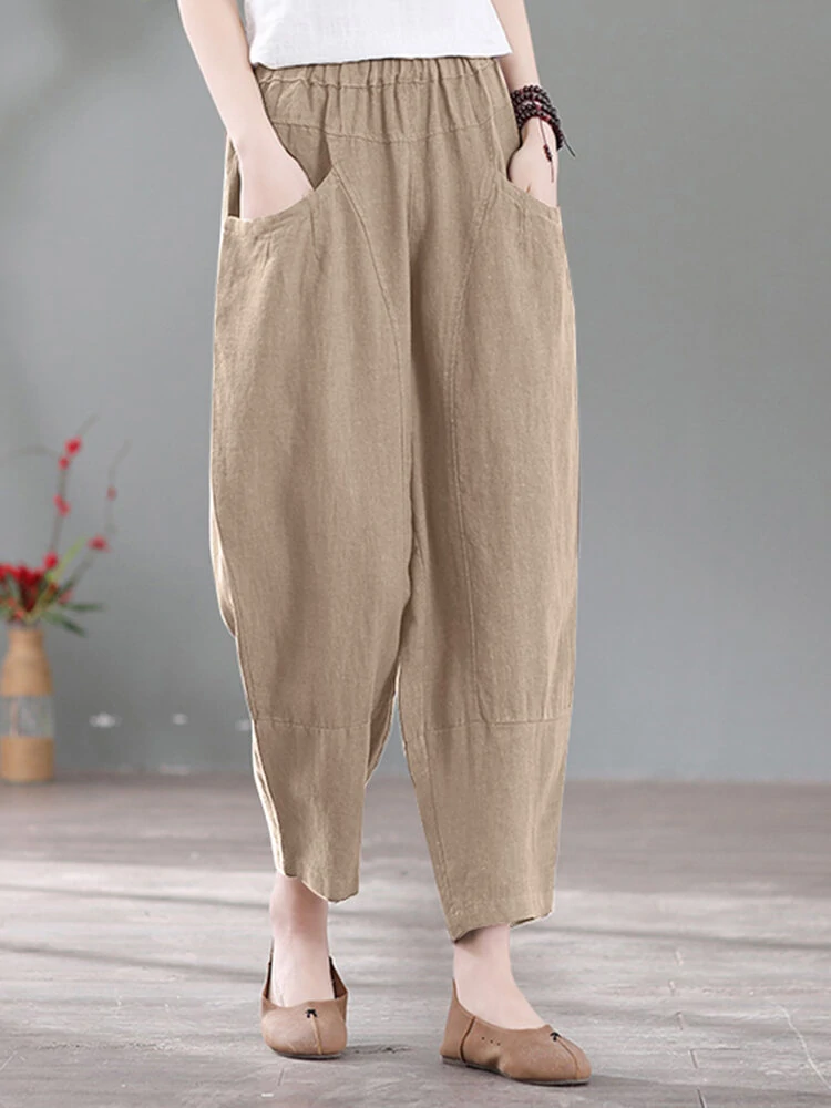 (image for) Solid Pocket Casual Cotton Pants