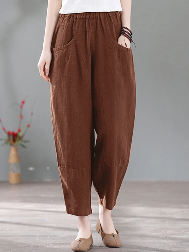 (image for) Solid Pocket Casual Cotton Pants