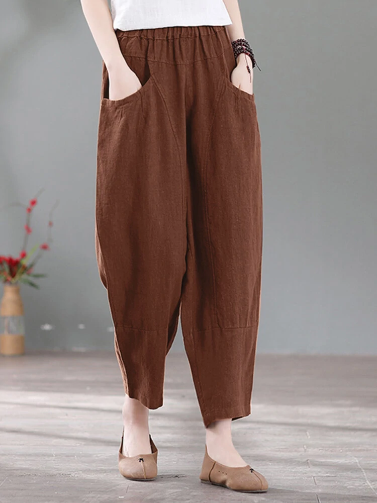 (image for) Solid Pocket Casual Cotton Pants