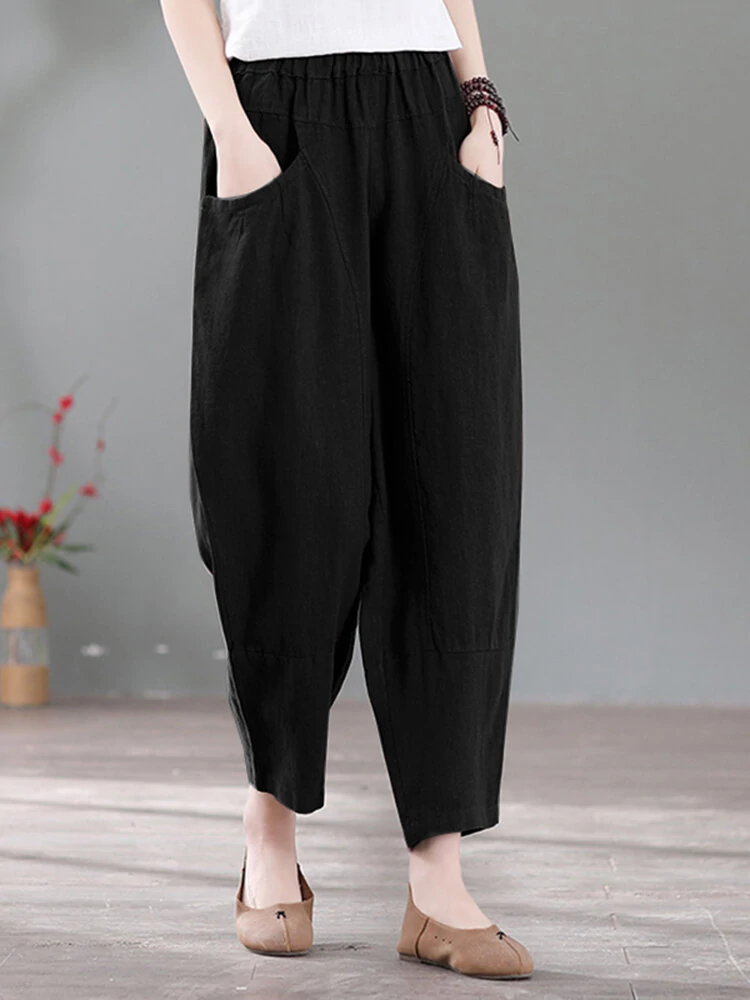 (image for) Solid Pocket Casual Cotton Pants