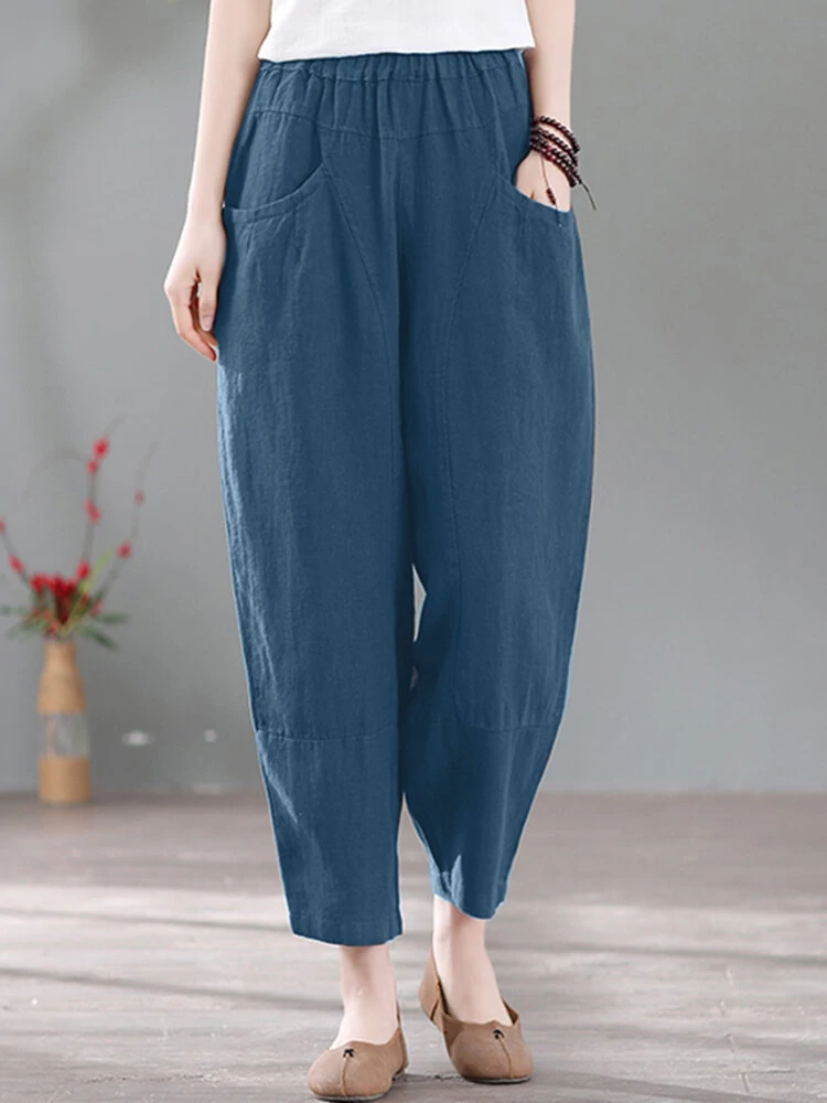 (image for) Solid Pocket Casual Cotton Pants
