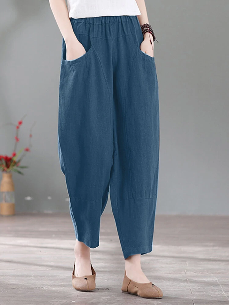 (image for) Solid Pocket Casual Cotton Pants
