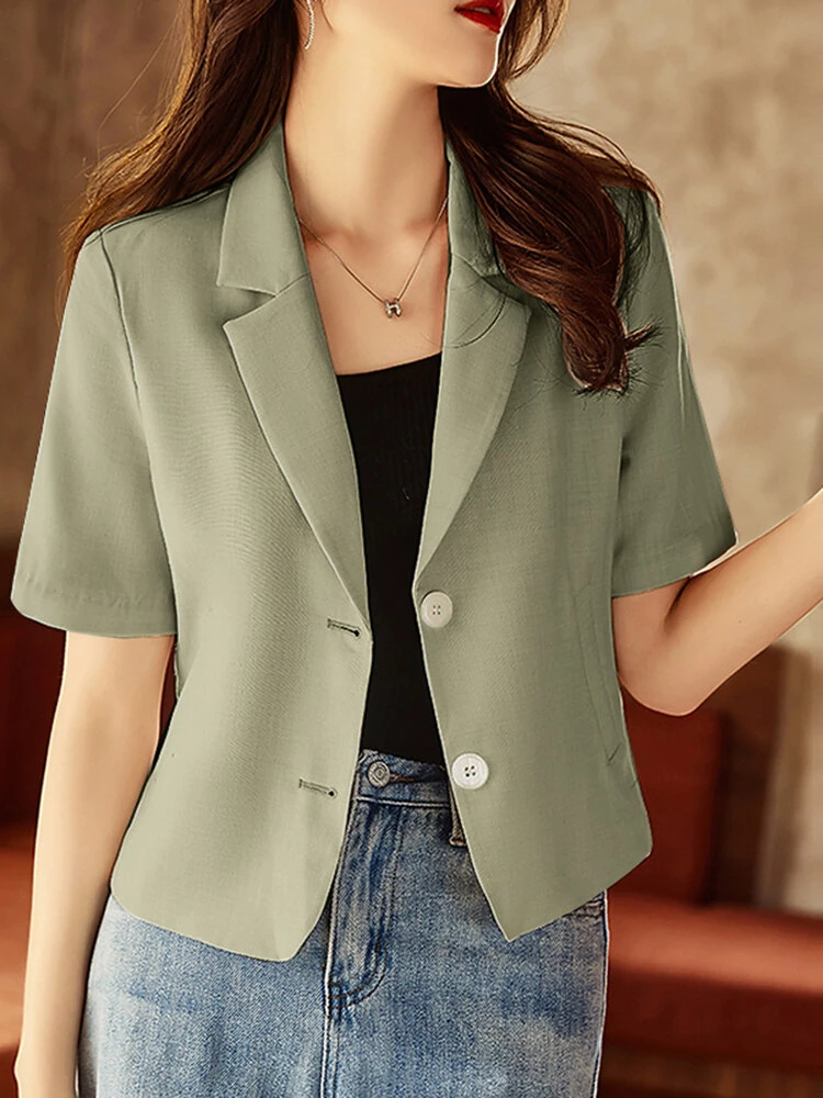 (image for) Solid Short Sleeve Lapel Casual Button Blazer