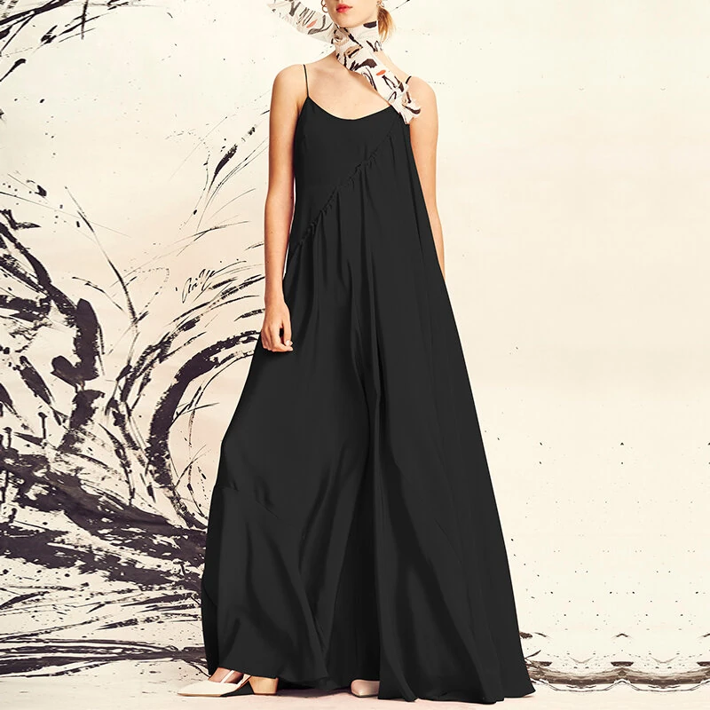 (image for) VONDA Plus Size Womens Long Dress Casual Sleeveless Solid Summer Long Maxi Dress