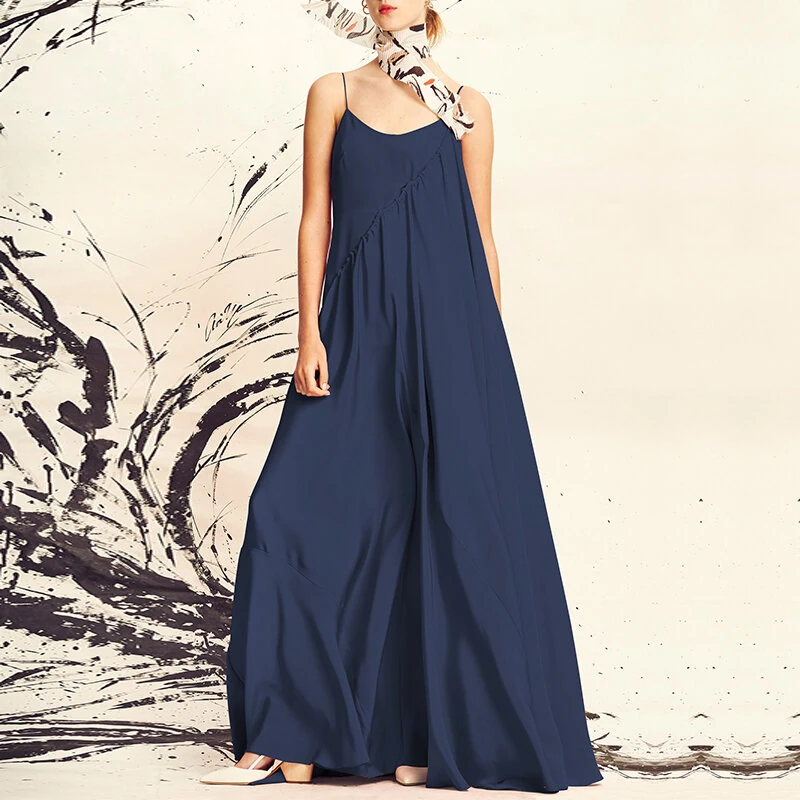 (image for) VONDA Plus Size Womens Long Dress Casual Sleeveless Solid Summer Long Maxi Dress