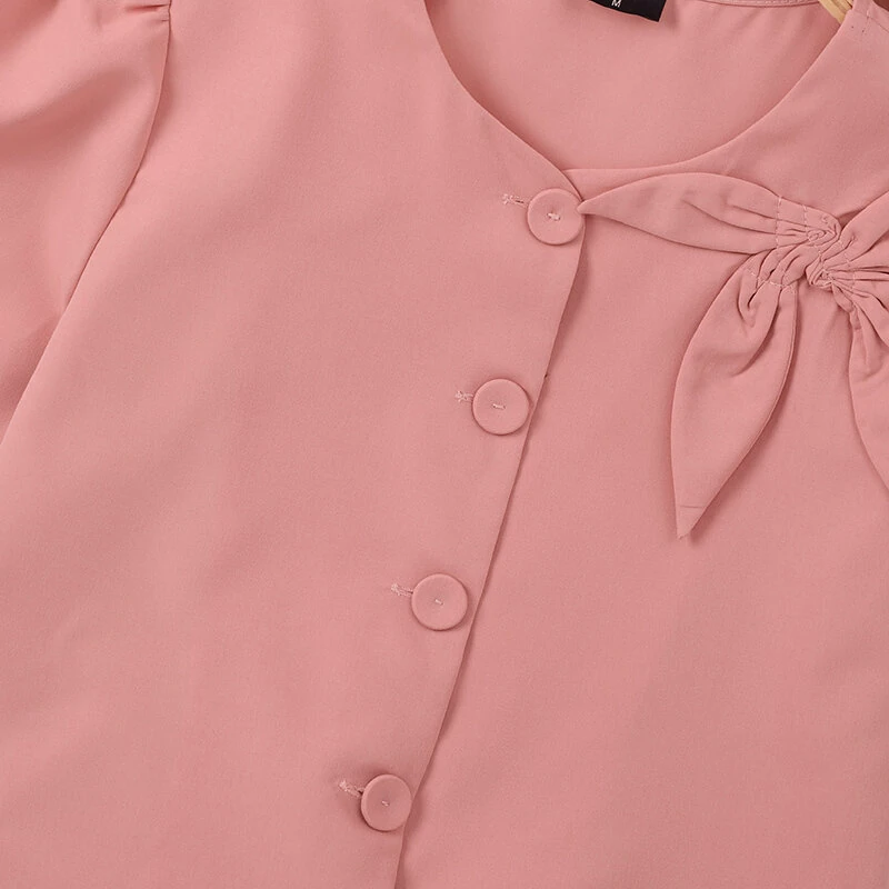 (image for) VONDA Womens Elegant Bowknot Decorate Puff Sleeve Blouses Temperament Button Shirts