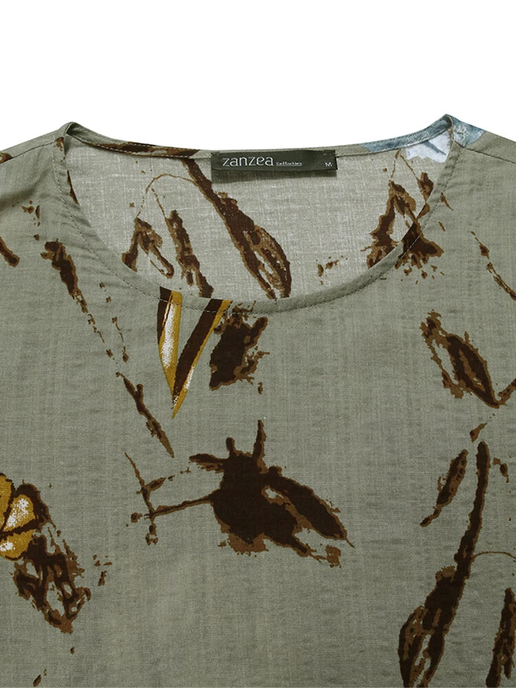 (image for) Vintage Floral Print Short Sleeve Loose Casual Maxi Dress