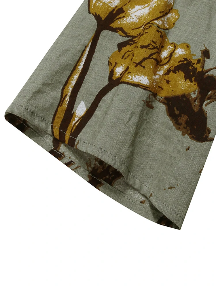 (image for) Vintage Floral Print Short Sleeve Loose Casual Maxi Dress