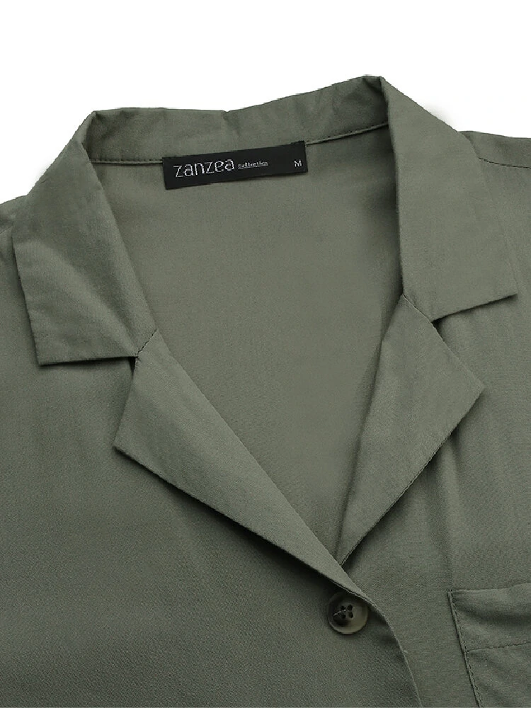 (image for) Women Button Front Camp Collar Cargo Style Short Sleeve Jumpsuits With Pocket