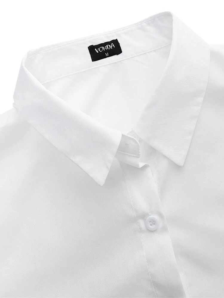 (image for) Women Casual Turn-down Collar Flare Sleeve Solid Color Blouse