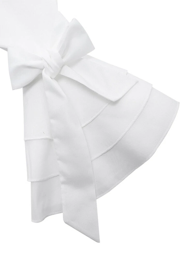 (image for) Women Casual Turn-down Collar Flare Sleeve Solid Color Blouse