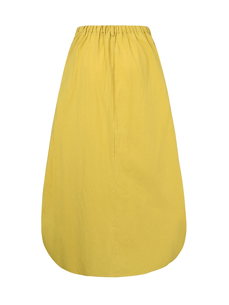 (image for) Women Cotton High Elastic Waist Side Pocket Zipper Solid Casual Skirts