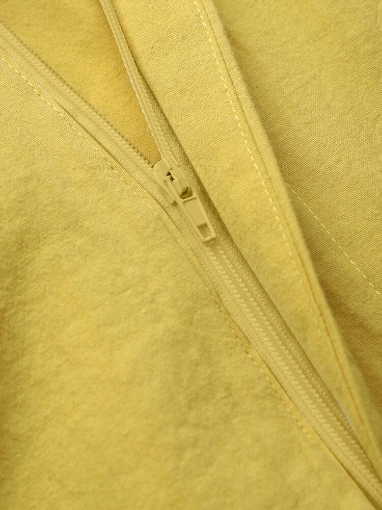 (image for) Women Cotton High Elastic Waist Side Pocket Zipper Solid Casual Skirts