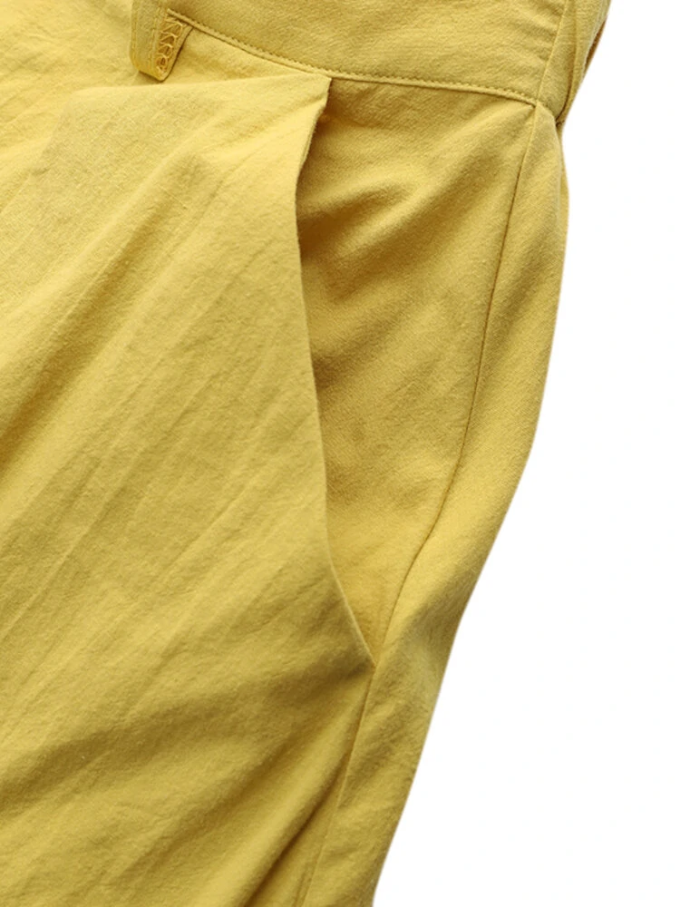 (image for) Women Cotton High Elastic Waist Side Pocket Zipper Solid Casual Skirts