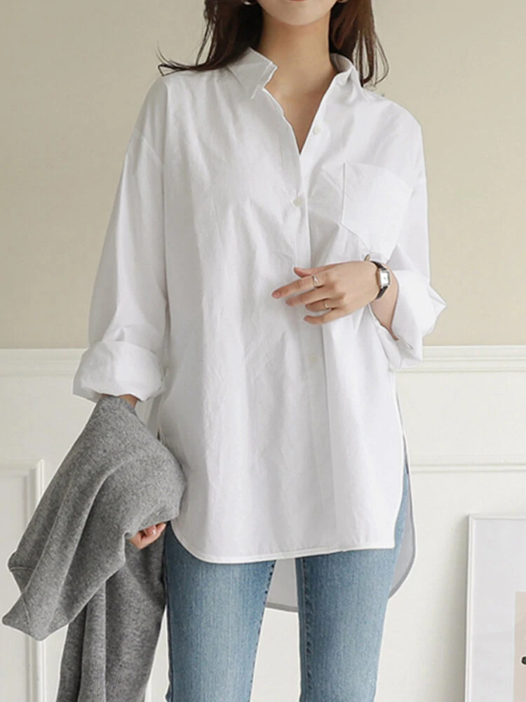 (image for) Women Daily Casual Cotton Irregular Hem Commute Loose Shirts