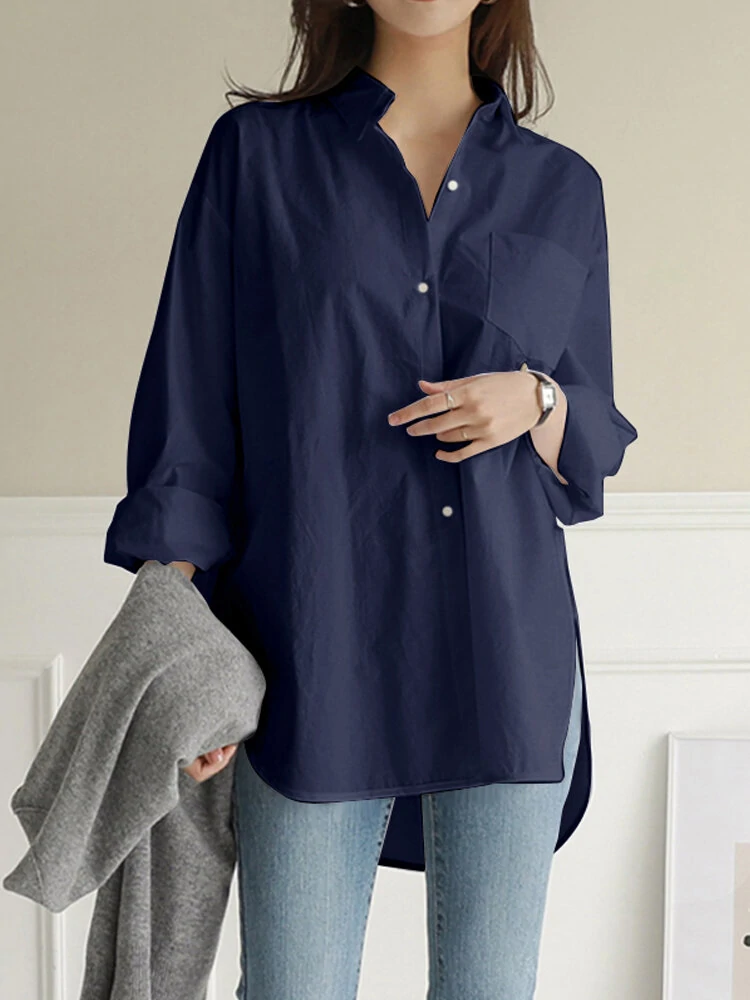 (image for) Women Daily Casual Cotton Irregular Hem Commute Loose Shirts