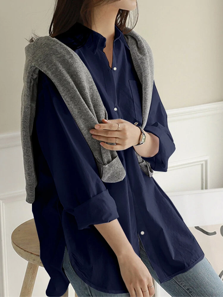 (image for) Women Daily Casual Cotton Irregular Hem Commute Loose Shirts