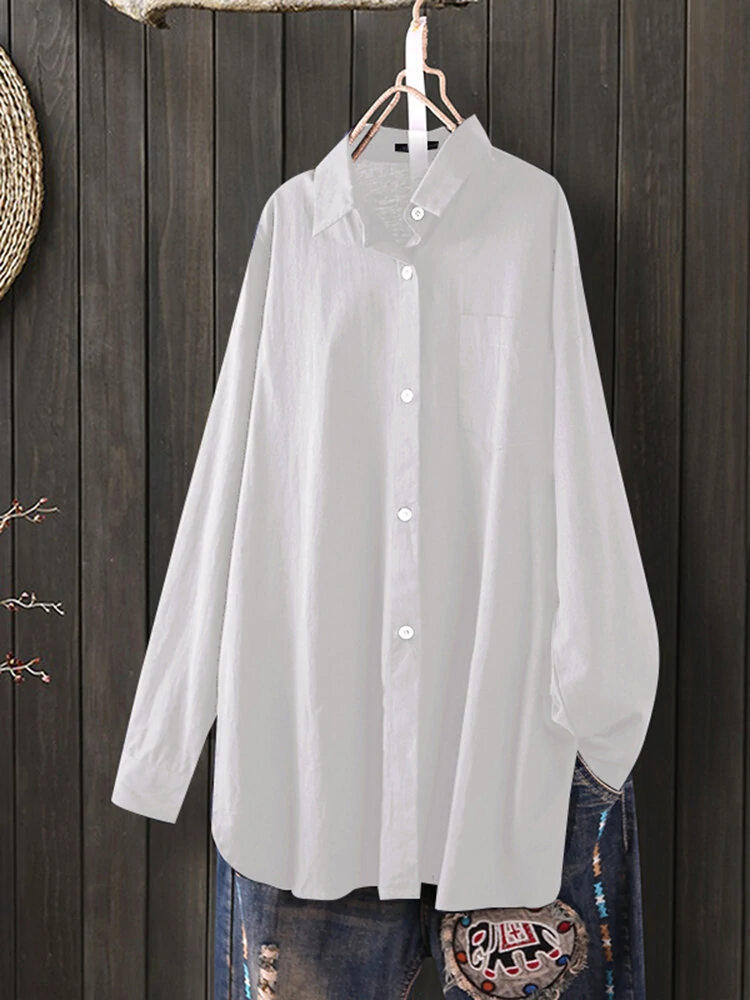 (image for) Women Daily Casual Cotton Irregular Hem Commute Loose Shirts