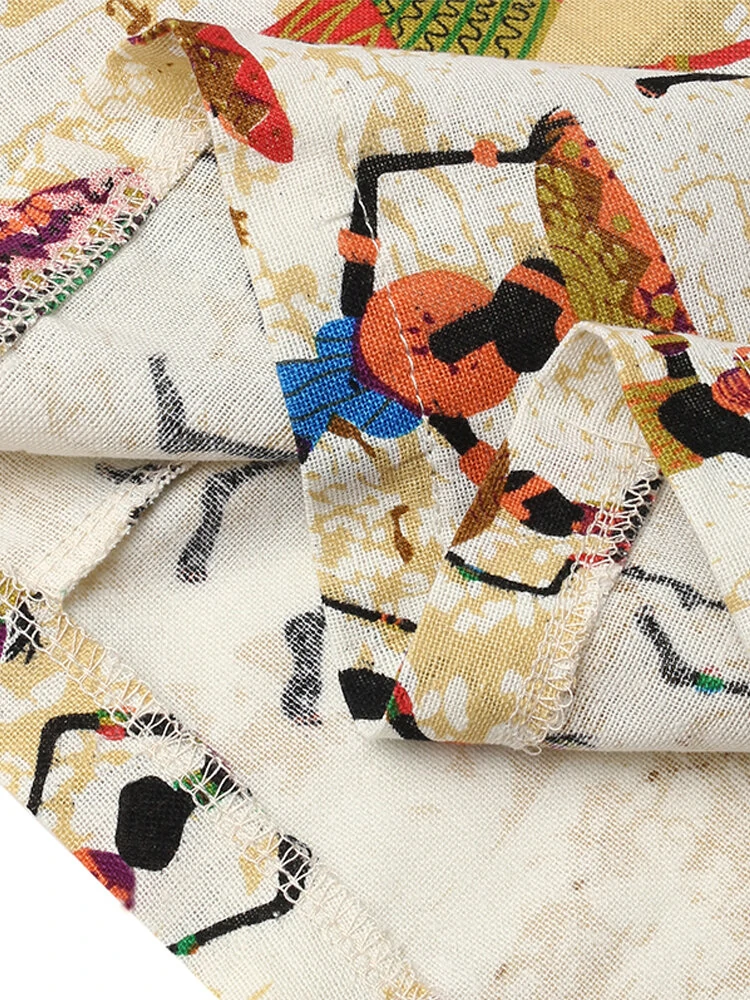 (image for) Women Ethnic Style Figure Print Round Neck Short Sleeve Loose Baggy Maxi Dresses