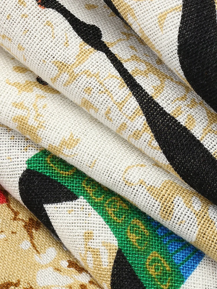 (image for) Women Ethnic Style Figure Print Round Neck Short Sleeve Loose Baggy Maxi Dresses