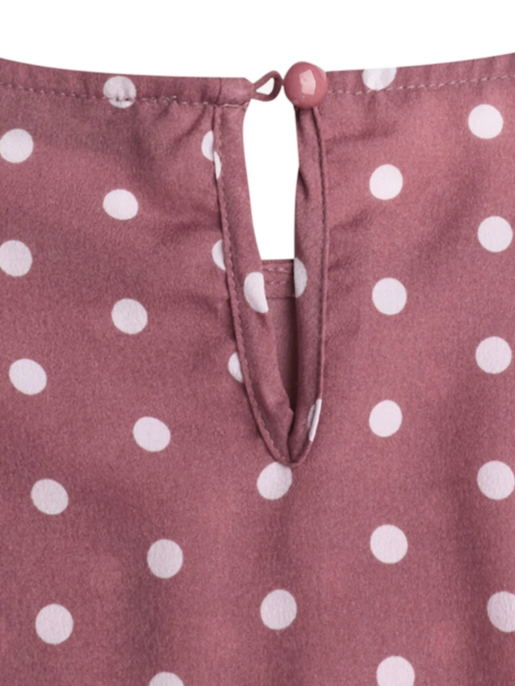 (image for) Women Puff Sleeve Daily O-Neck Spliced Dots Casual Loose Blouse