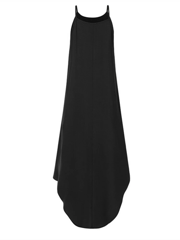 (image for) Women Sleeveless Straps High Low Hem Solid Causal Maxi Dress