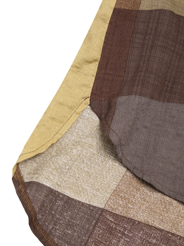 (image for) Women Vintage Plaid Print Button Front O-Neck Short Sleeve Loose Casual Shirt Dress With Pocket