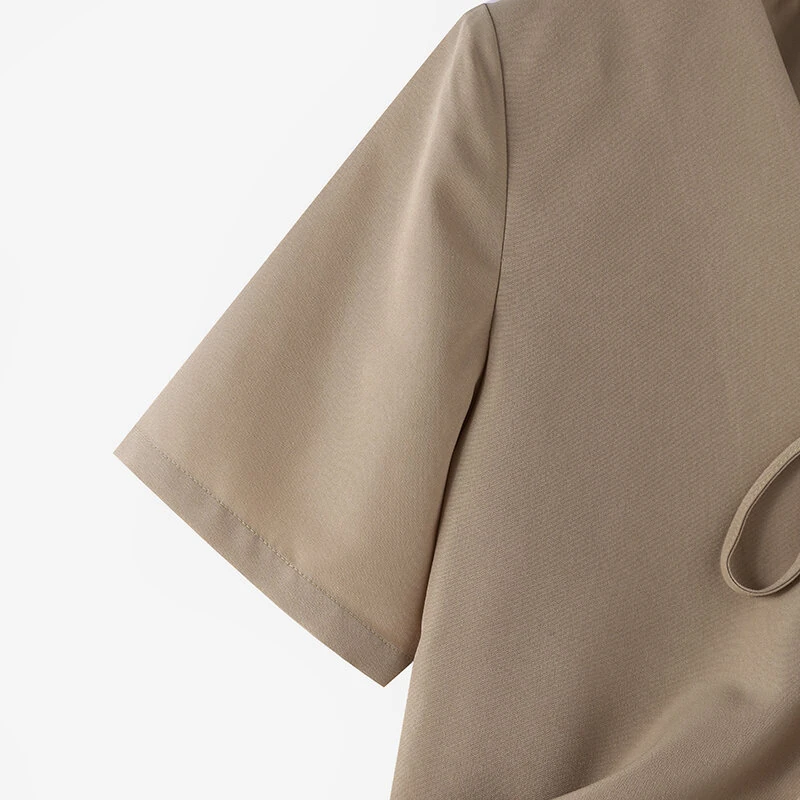 (image for) ZANZEA Daily Short Suit Jacket with Tie Front Collar, Short Sleeves Cotton Linen Blend Women's Blazer