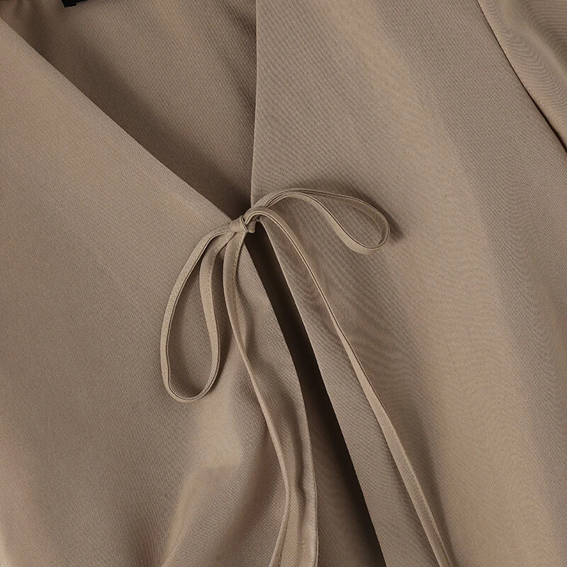 (image for) ZANZEA Daily Short Suit Jacket with Tie Front Collar, Short Sleeves Cotton Linen Blend Women's Blazer