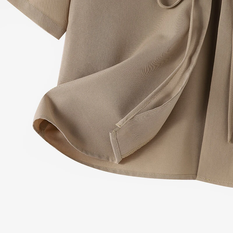 (image for) ZANZEA Daily Short Suit Jacket with Tie Front Collar, Short Sleeves Cotton Linen Blend Women's Blazer