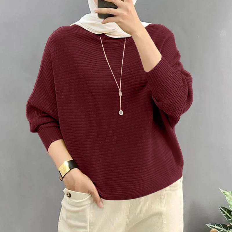 (image for) ZANZEA Daily Style Women Knitted Long Sleeve Crew Neck T-shirt Casual Solid Loose Work Tops