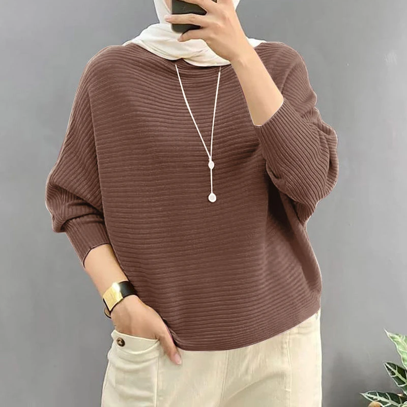 (image for) ZANZEA Daily Style Women Knitted Long Sleeve Crew Neck T-shirt Casual Solid Loose Work Tops